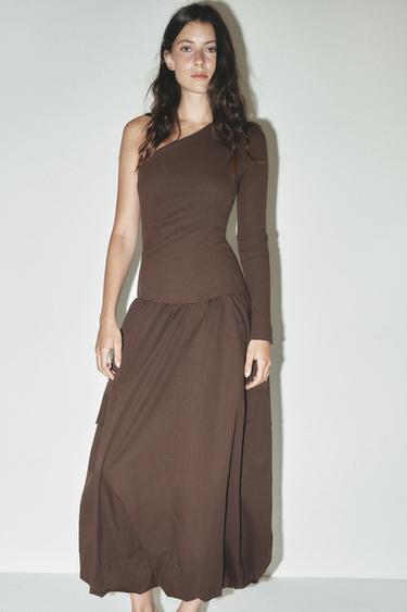 Zara ASYMMETRIC BALLOON DRESS - Brown