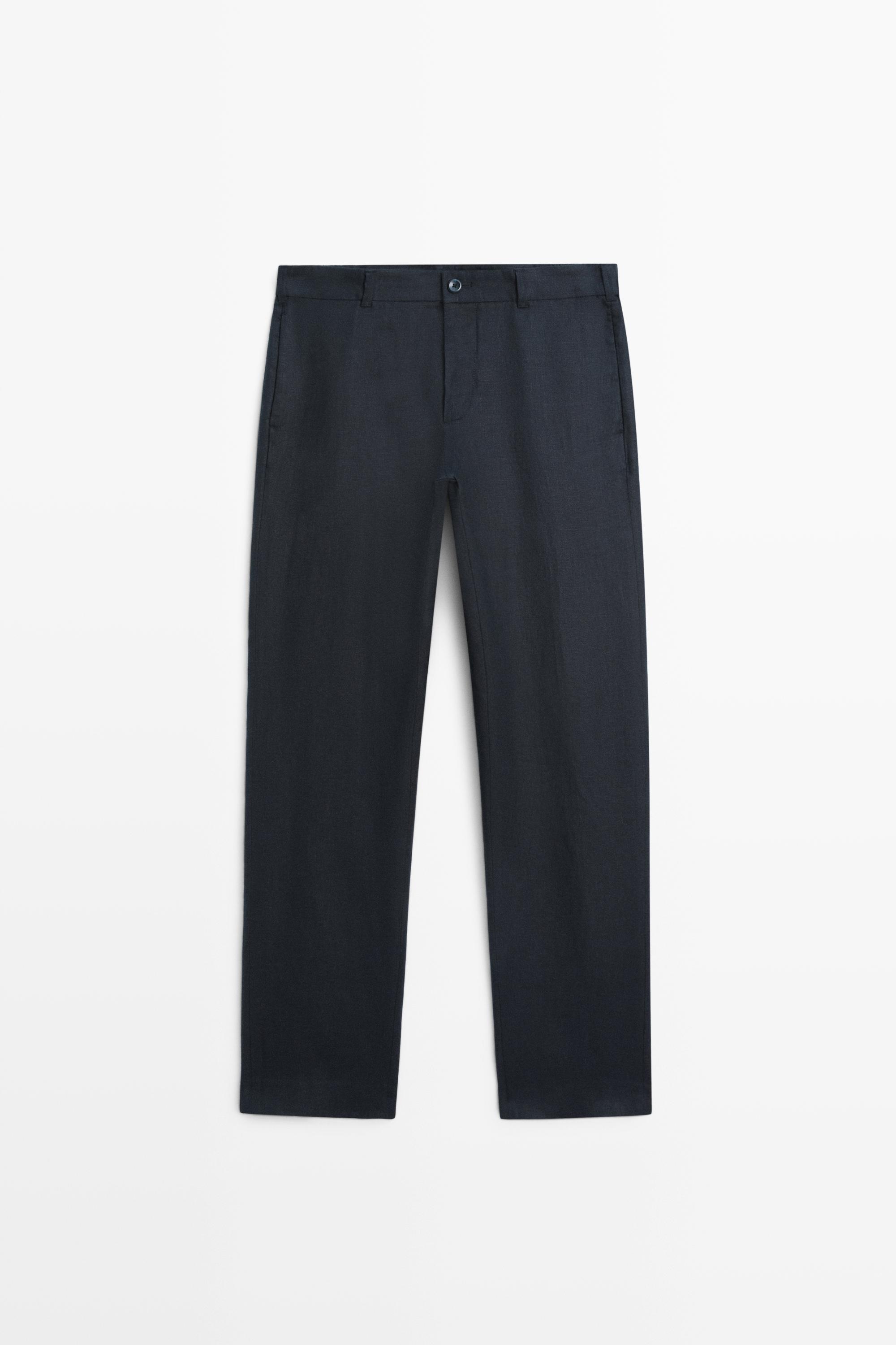 Tapered fit linen pants — Navy blue