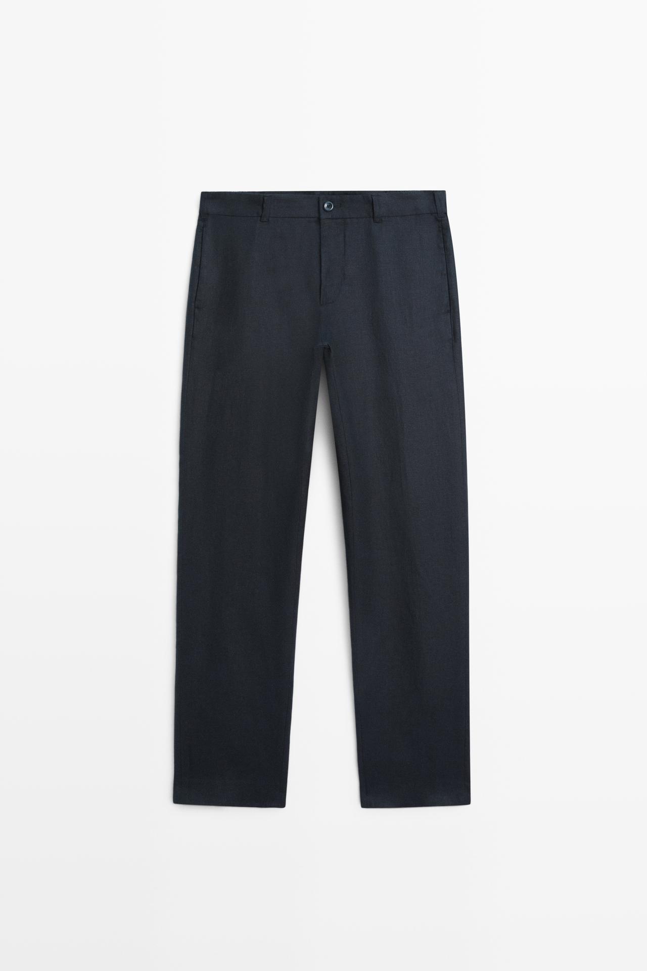 Tapered fit linen pants — Navy blue