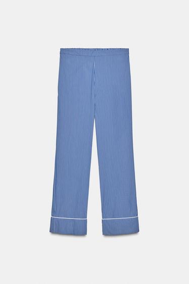 STRIPED PYJAMA-STYLE TROUSERS WITH CONTRAST - Blue/White by Zara