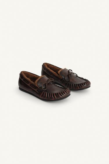 LIMITED EDITION LEATHER LOAFERS WITH BOW - Brown by Zara