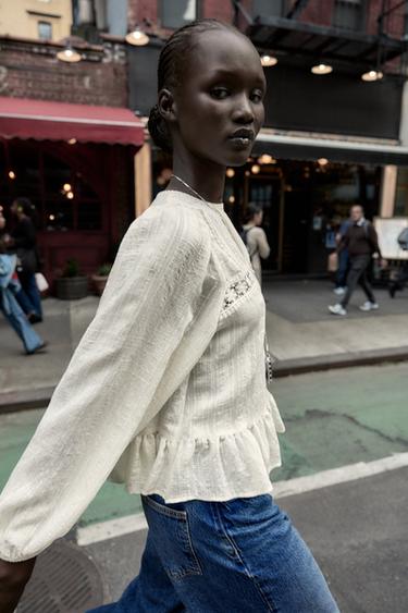 ROMANTIC ENTREDEUX BLOUSE - Ecru by Zara - Image 4