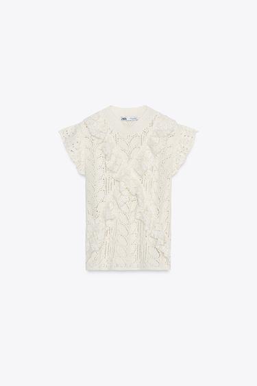 POINTELLE KNIT TOP WITH RUFFLES - Ecru by Zara - Image 3
