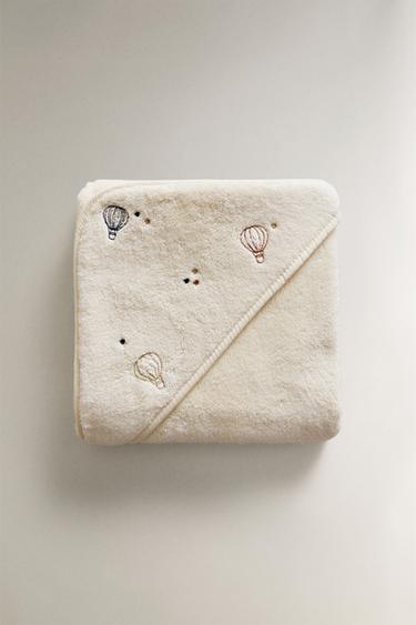 BALLOONS HOODED BABY TOWEL - Light beige by Zara