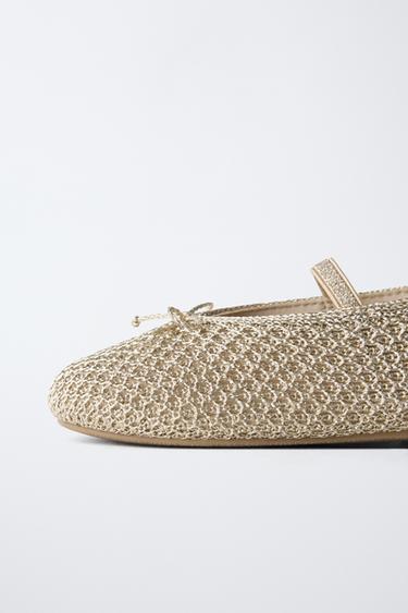CROCHET BALLET FLATS - Gold by Zara - Image 5