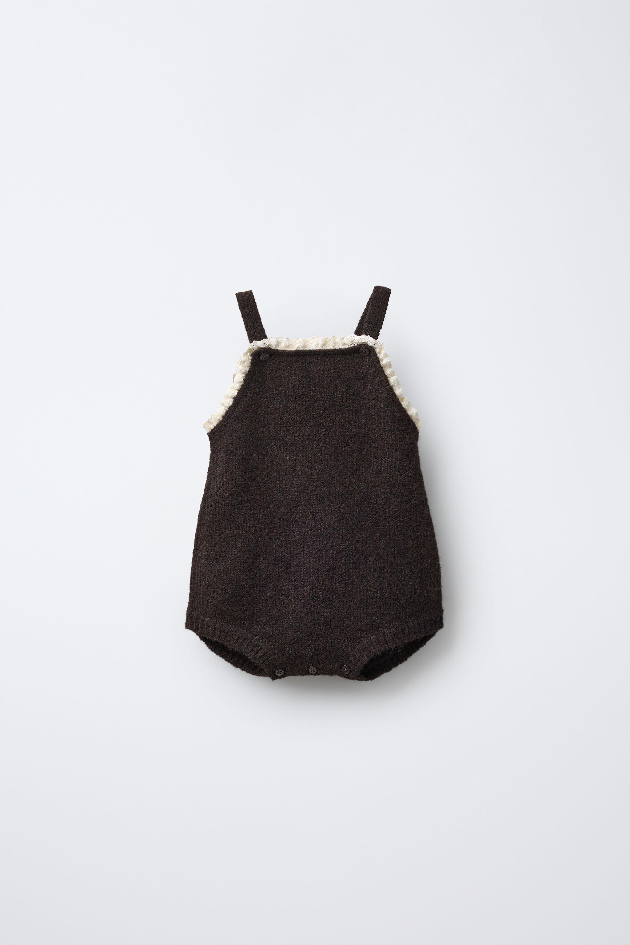 レース付きウールニットロンパース - ブラウン | ZARA Japan / 日本