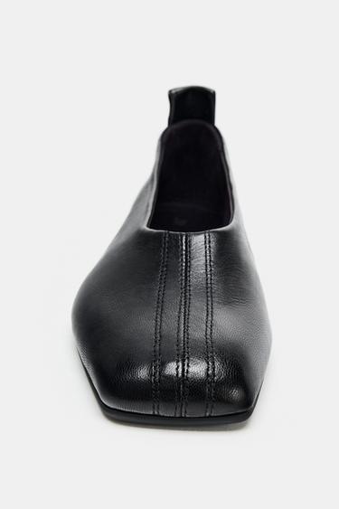 SQUARE TOE LEATHER BALLERINAS - Black by Zara - Image 3