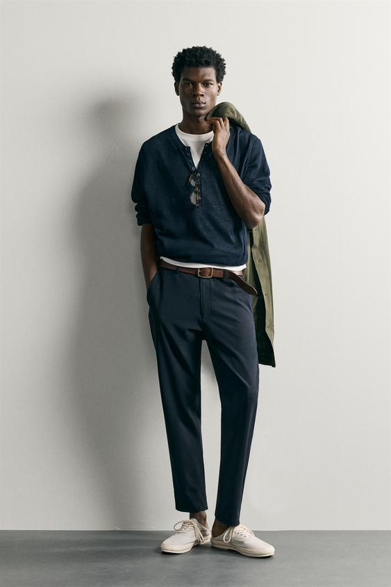 CALÇA CHINOS ESTRUTURA CONFORTO - Azul-marinho-escuro da Zara - Imagem 0
