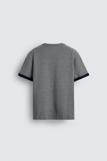 CONTRAST STRIPED JACQUARD T-SHIRT - Blue/White by Zara - Image 7