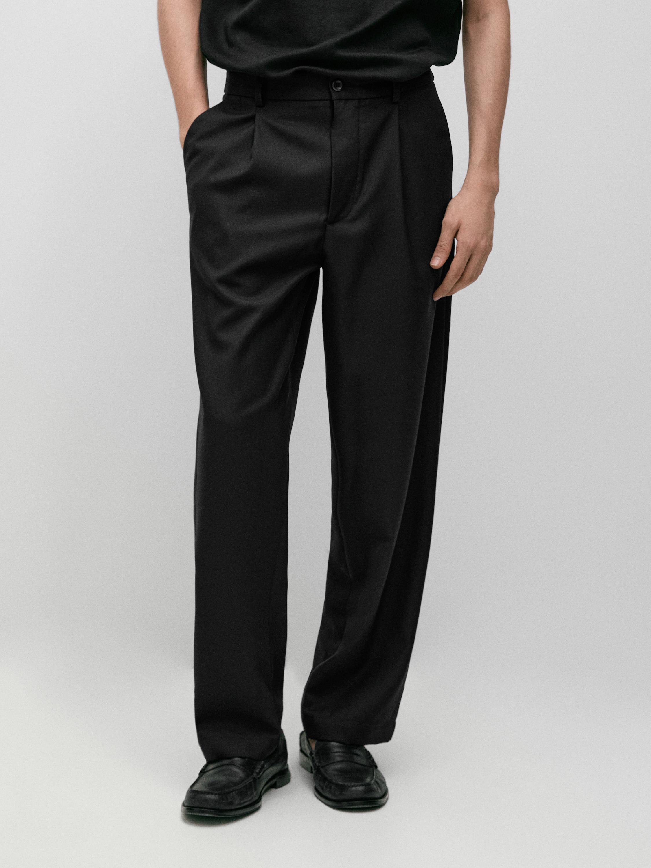 Relaxed fit darted cool wool blend trousers