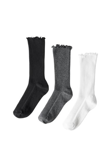 Zara THREE-PACK OF TERRY LONG SOCKS - Black / White