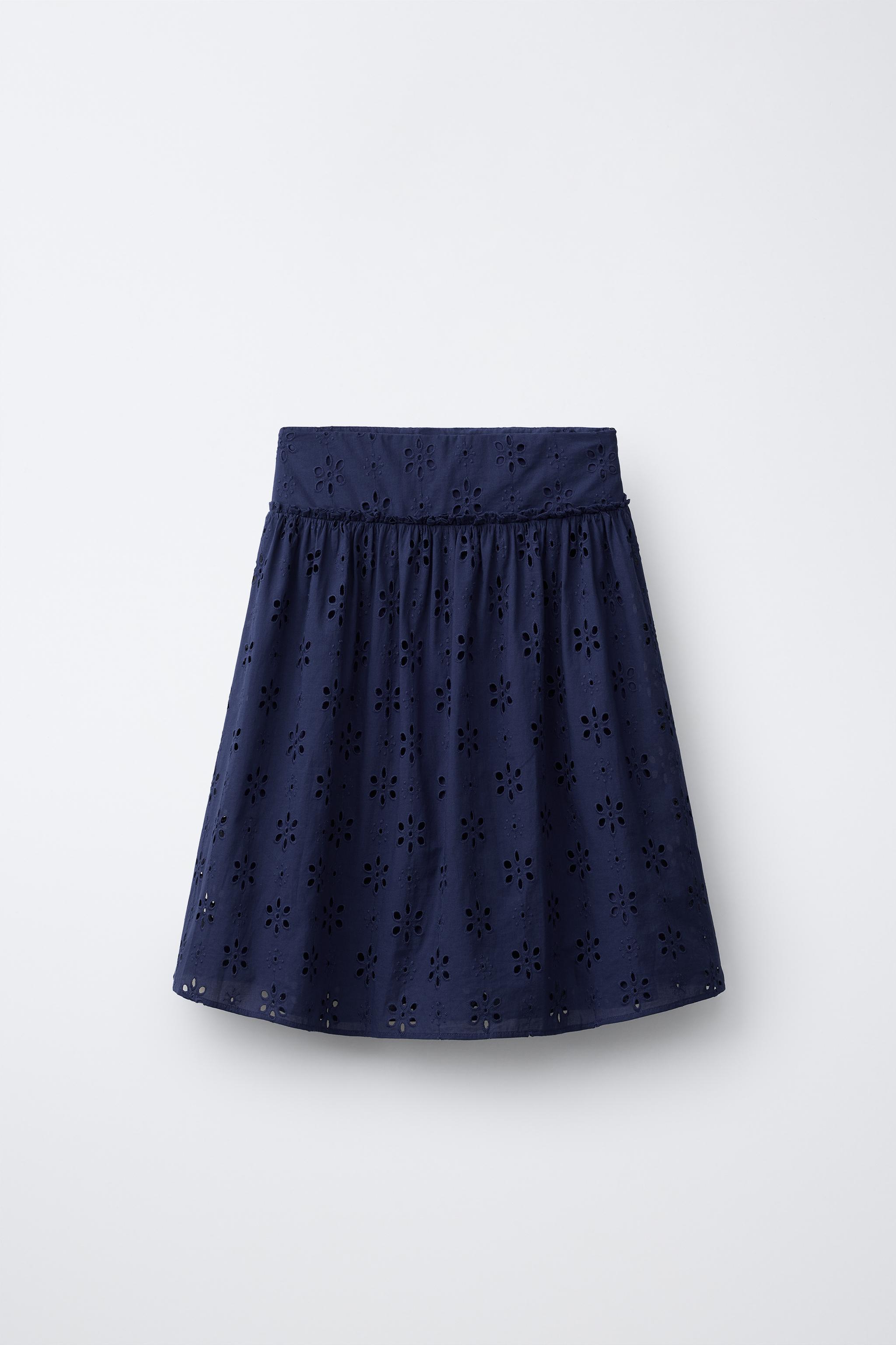 EMBROIDERED SCHIFFLY MIDI SKIRT - Navy blue | ZARA United States