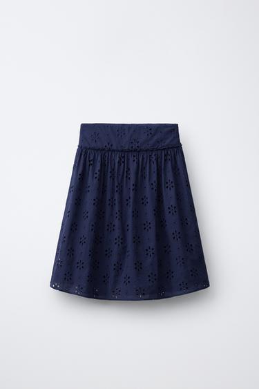 SCHIFFLI EMBROIDERED MIDI SKIRT - Navy blue by Zara - Image 0