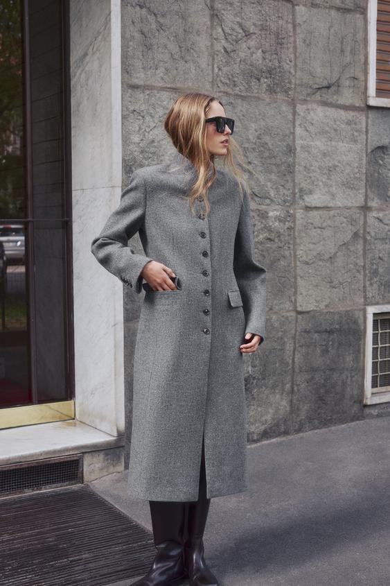 Zara ZW COLLECTION WOOL BUTTON COAT - Gray - Image 0
