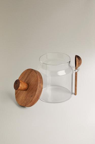 BOROSILICATE GLASS AND WOOD SUGAR BOWL - Light beige by Zara - Image 3