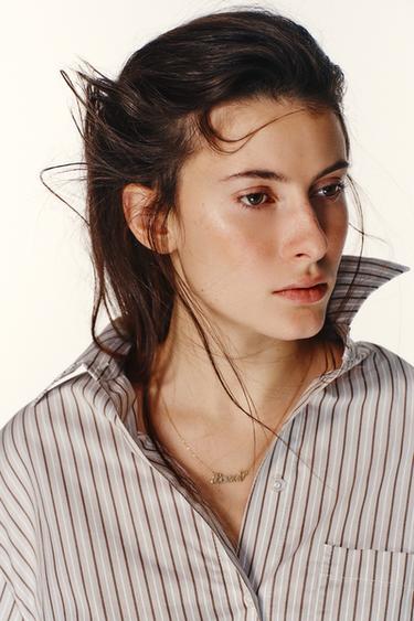 CAMISA OVERSIZE RAYAS MANGA MURCIÉLAGO - marron/blanco de Zara