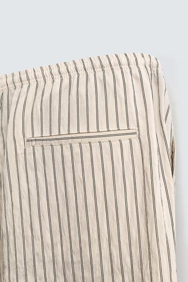 STRIPED WRINKLED-EFFECT FLOWING TROUSERS - Ecru by Zara - Image 9