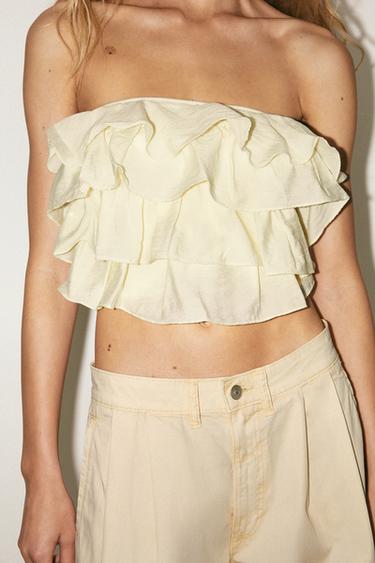 TOP BANDEAU VOLANTS - Jaune clair de Zara - Image 1