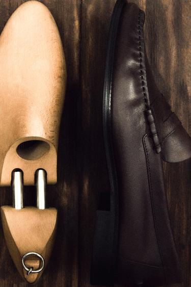 Zara LEATHER PENNY LOAFERS - Brown