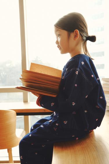 Zara 刺繡花朵牛仔外套 - 藍色