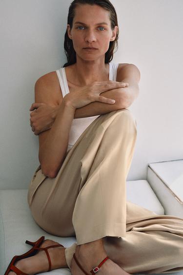ZW COLLECTION SATIN BARREL TROUSERS - Beige by Zara
