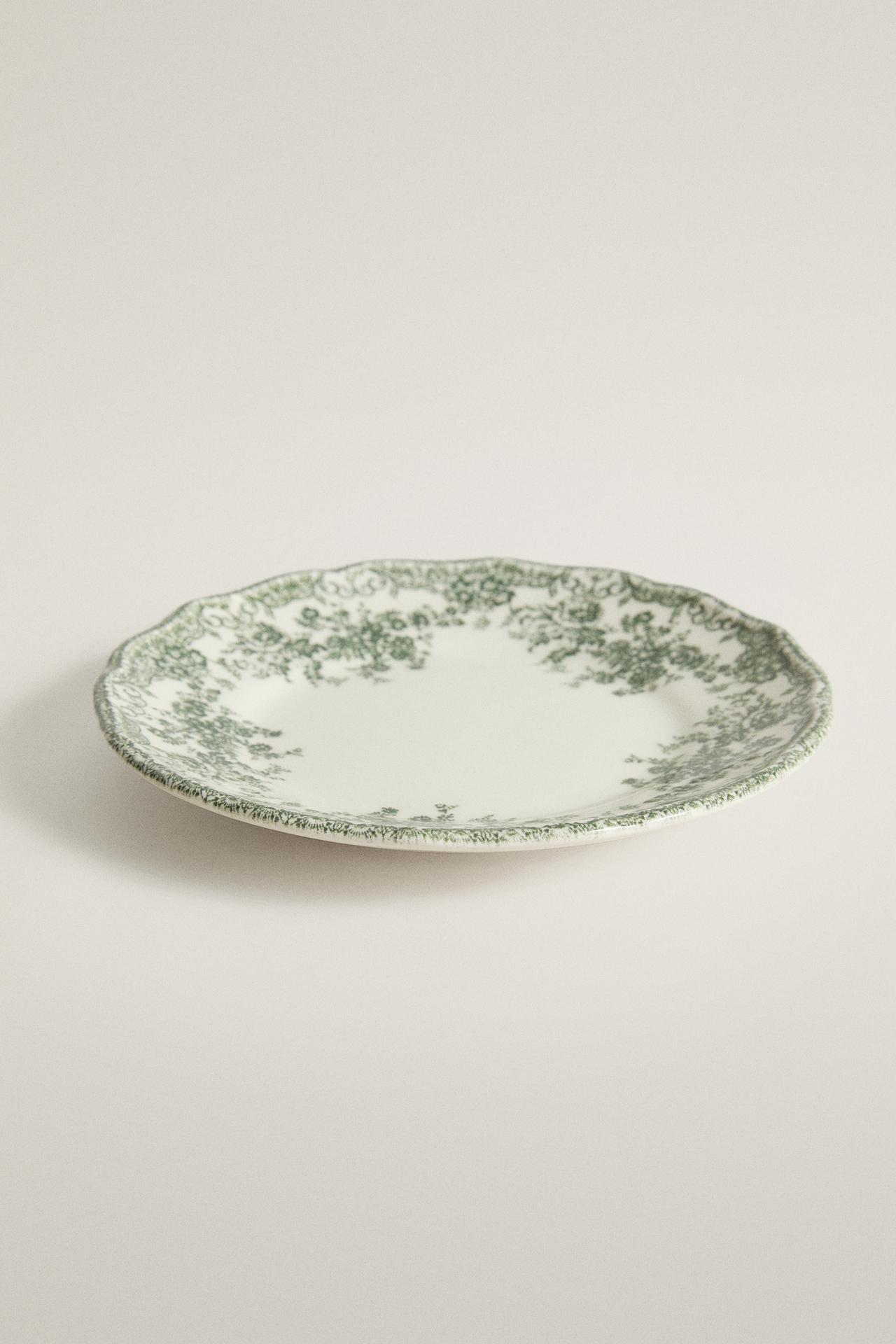 FLORAL EARTHENWARE SIDE PLATE — Dark olive