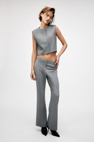 PANTALÓN FLARE NERVIO - Gris de Zara
