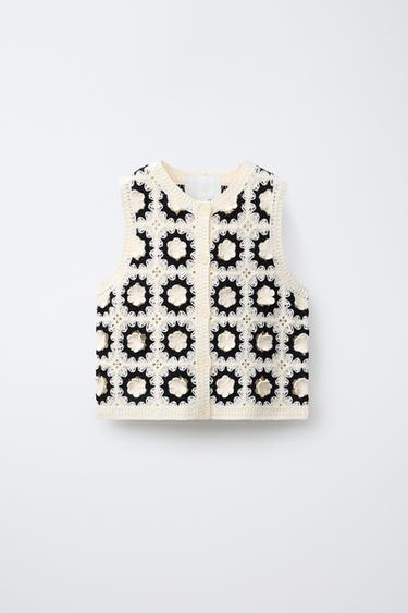 FLORAL KNIT VEST - Ecru by Zara - Image 0
