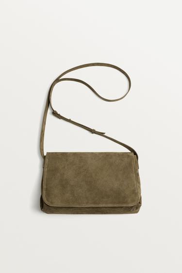 KOŽENÁ KABELKA PŘES RAMENO - Zelená khaki od Zara