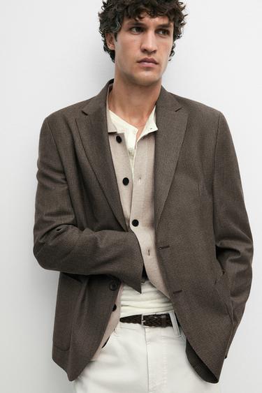Zara Wool-blend blazer with pocket details - Dark brown