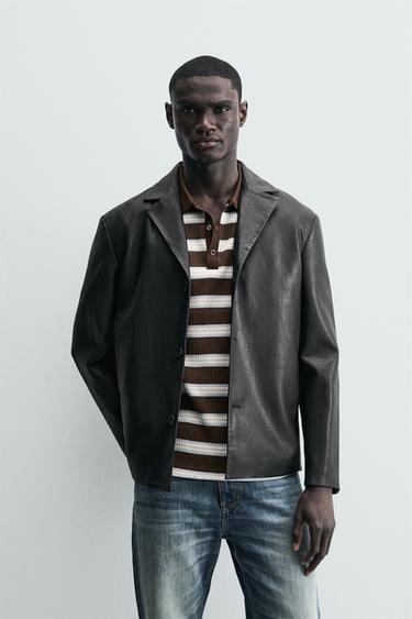 BLAZER RELAXED FIT EFECTO PIEL - Negro de Zara