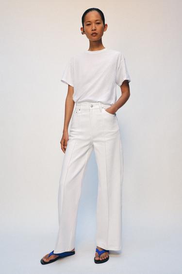 JEANS ZW COLLECTION WIDE LEG TIRO ALTO - Blanco roto de Zara