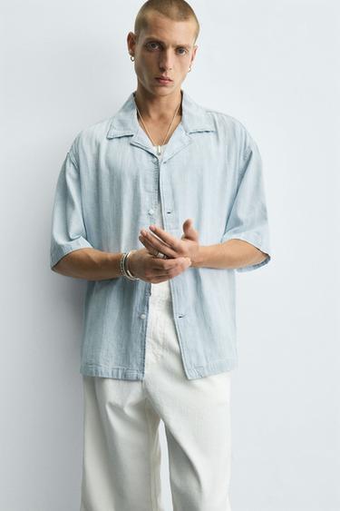 CHEMISE DÉLAVÉE JACQUARD RAYURES - Bleu clair de Zara - Image 5