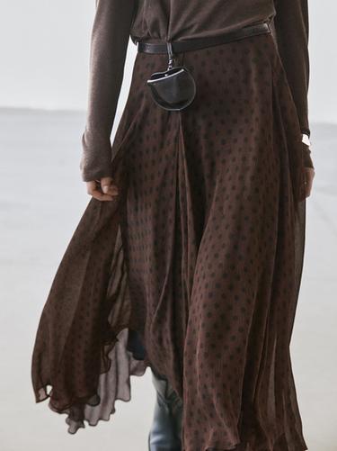 Zara Flared polka dot midi skirt - Brown