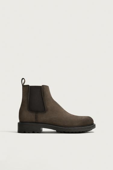 LEATHER TRACK SOLE BOOTS — Taupe Gray 1