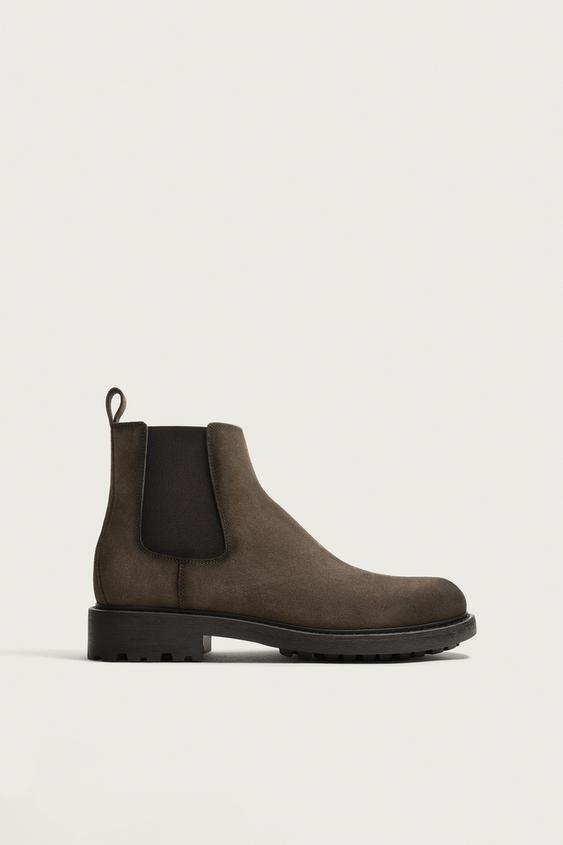 Zara LEATHER TRACK SOLE BOOTS - Taupe Gray - Image 0