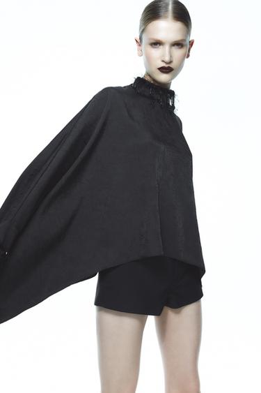 Zara WRINKLE EFFECT JEWEL CAPE ZW COLLECTION - Black