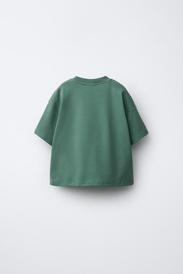 T-SHIRT INTERLOCK AVEC ÉTIQUETTE - Vert de Zara - Image 1