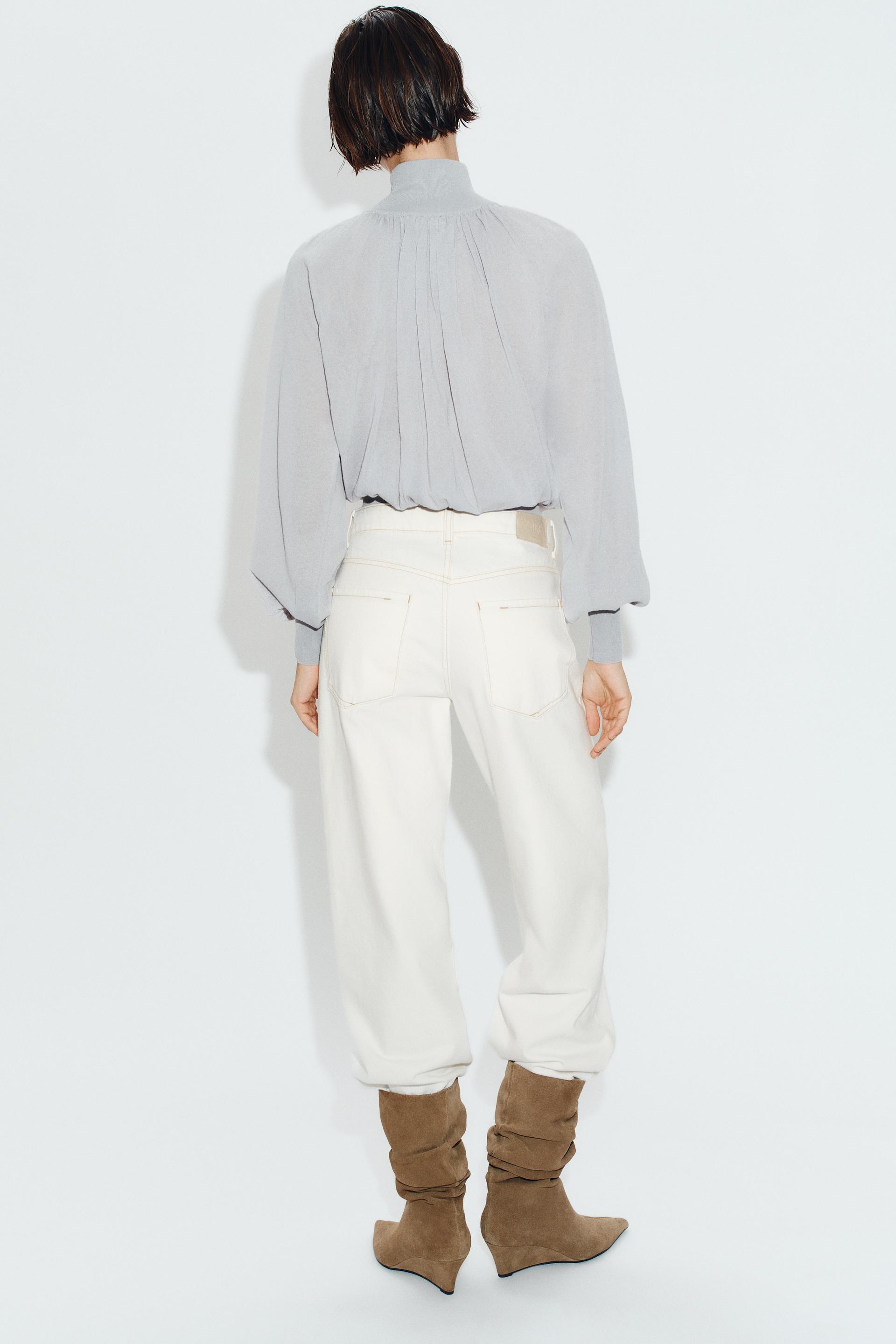 CONTRAST KNIT FLOWY BLOUSE thumbnail 4