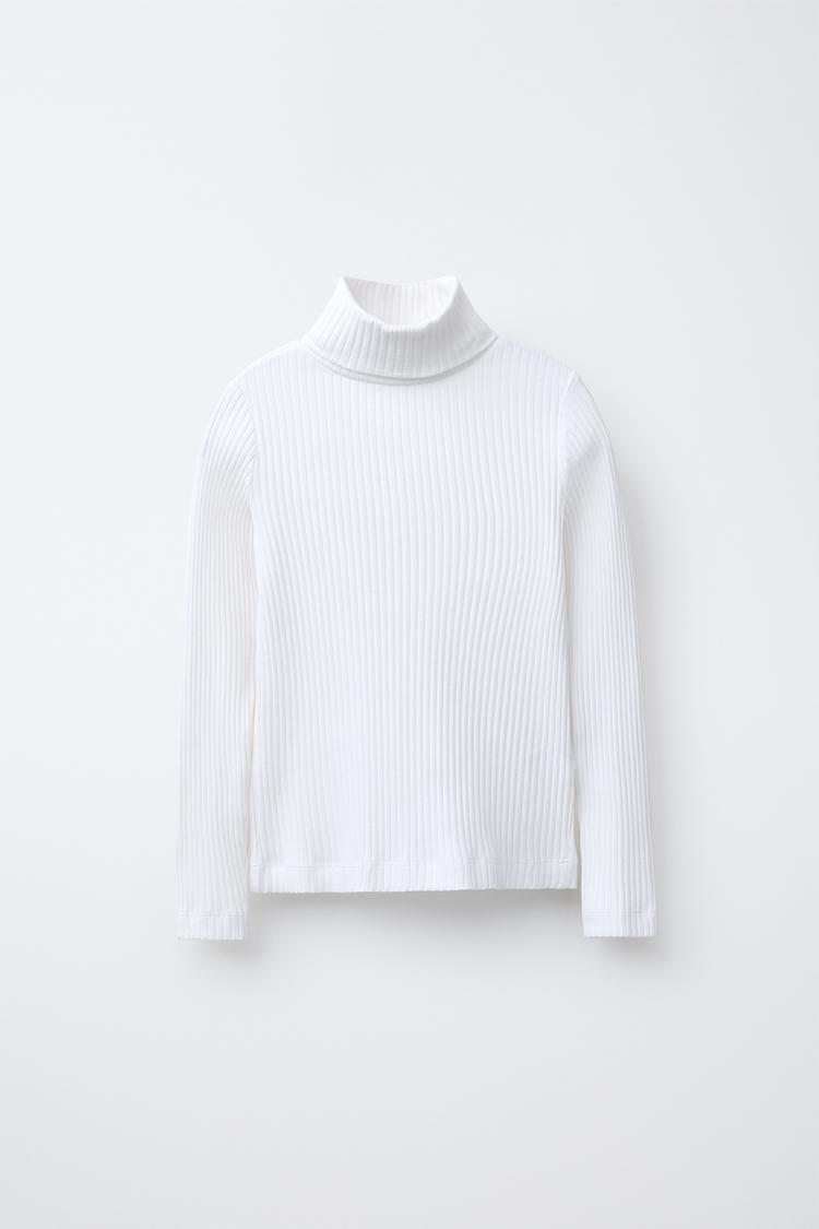 RIBBED TURTLENECK T-SHIRT White ZARA India - Main Image