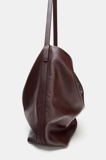 LEATHER DOUBLE COMPARTMENT BUCKET BAG - Burgundy Red by Zara - Image 7