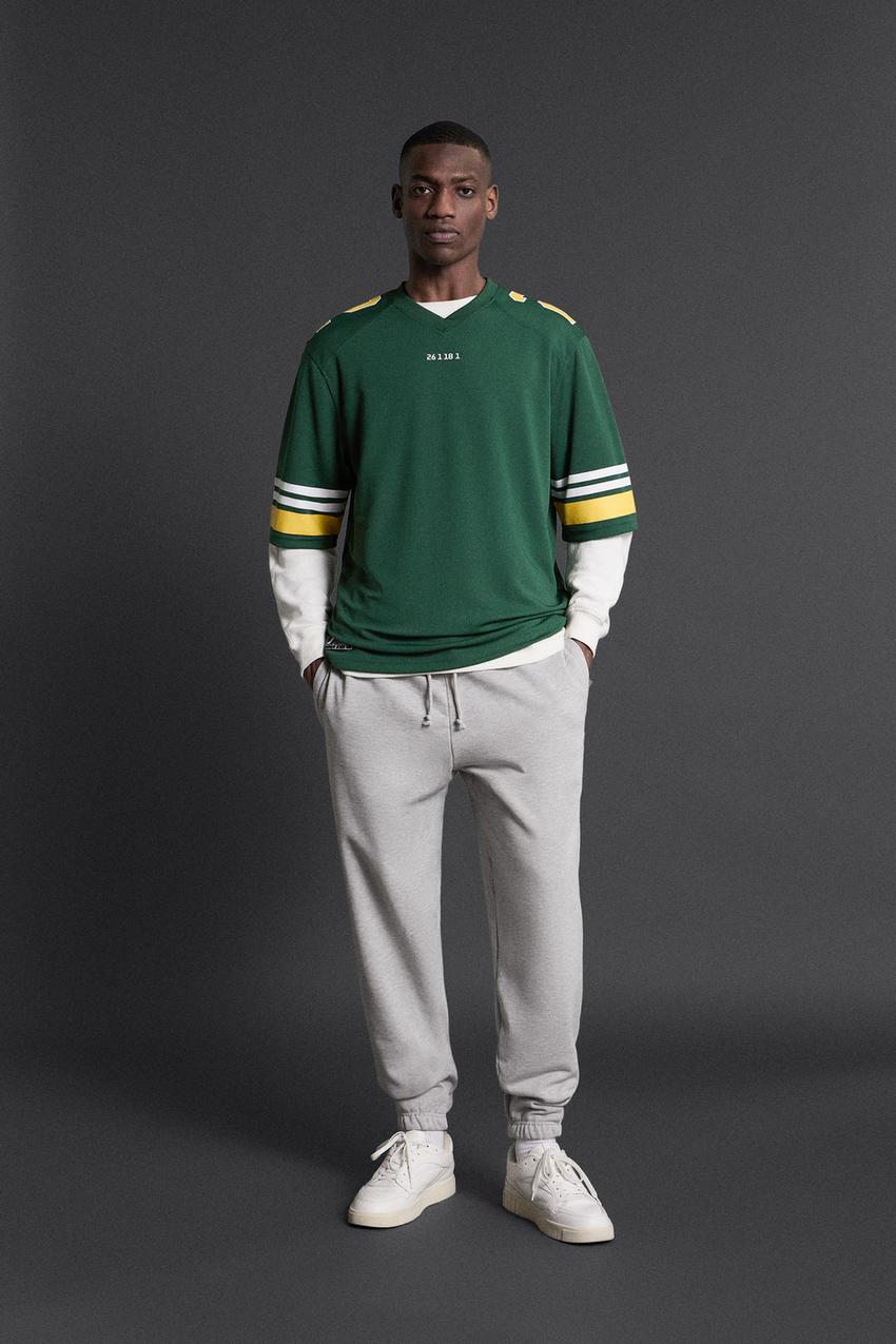 Zara - Camiseta fútbol americano - L - Verde - Hombre
