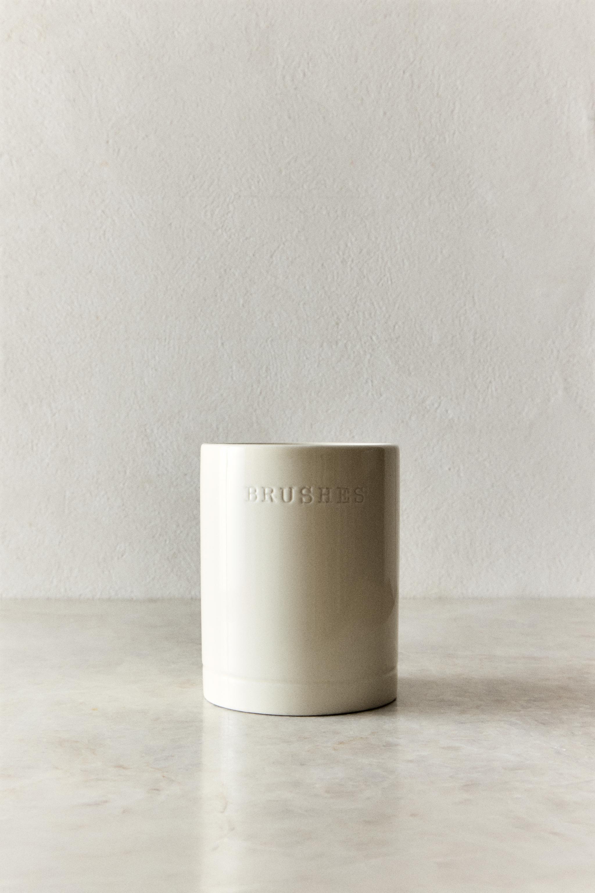 CERAMIC UTENSIL HOLDER — Cream