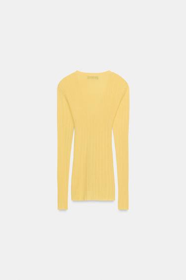 GILET EN MAILLE CÔTELÉ - Jaune de Zara - Image 5