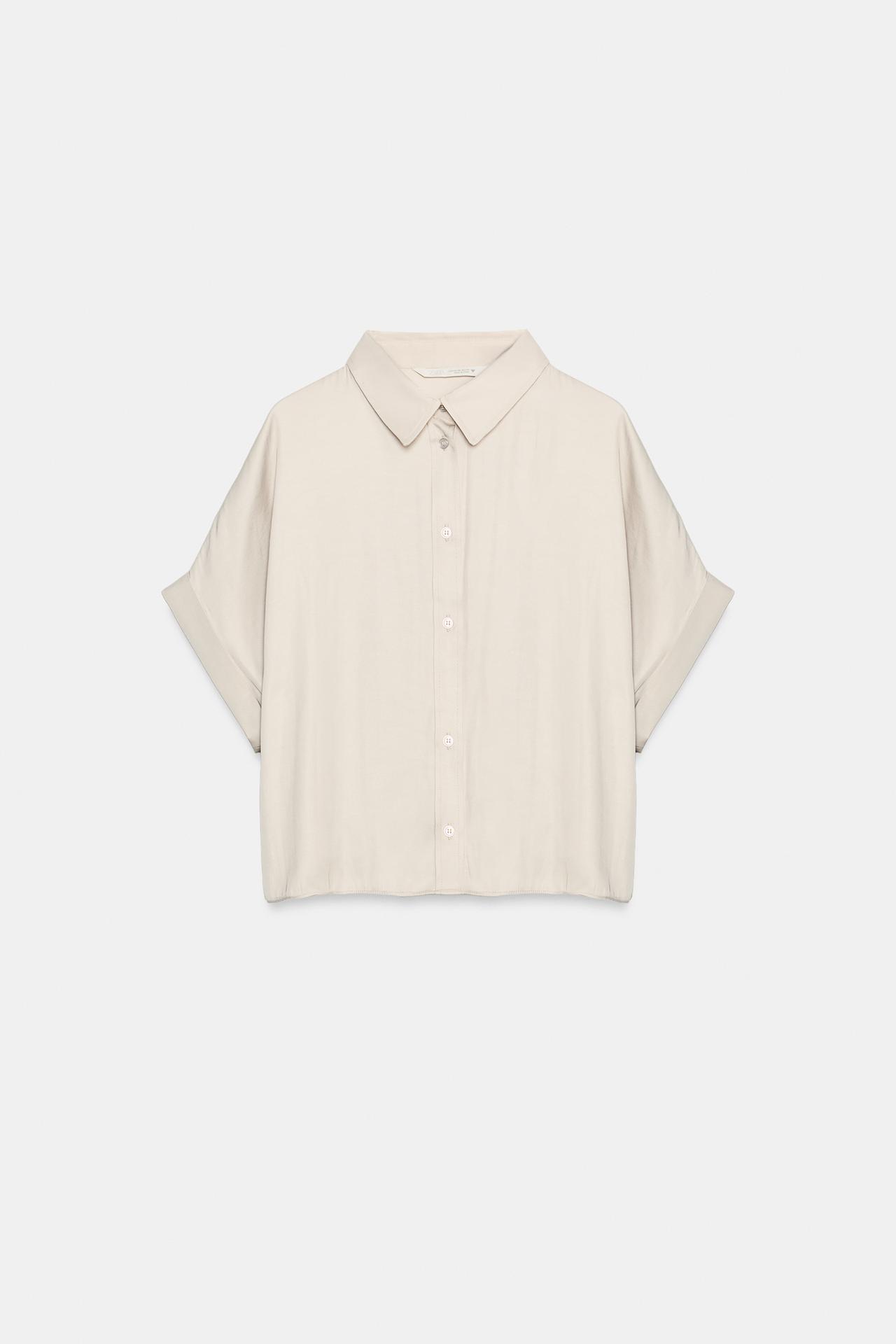 SATIN CROPPED SHIRT — Stone