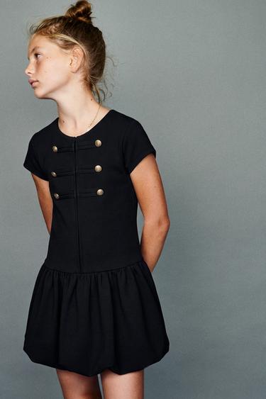 BUTTONED BUBBLE DRESS — Black 2