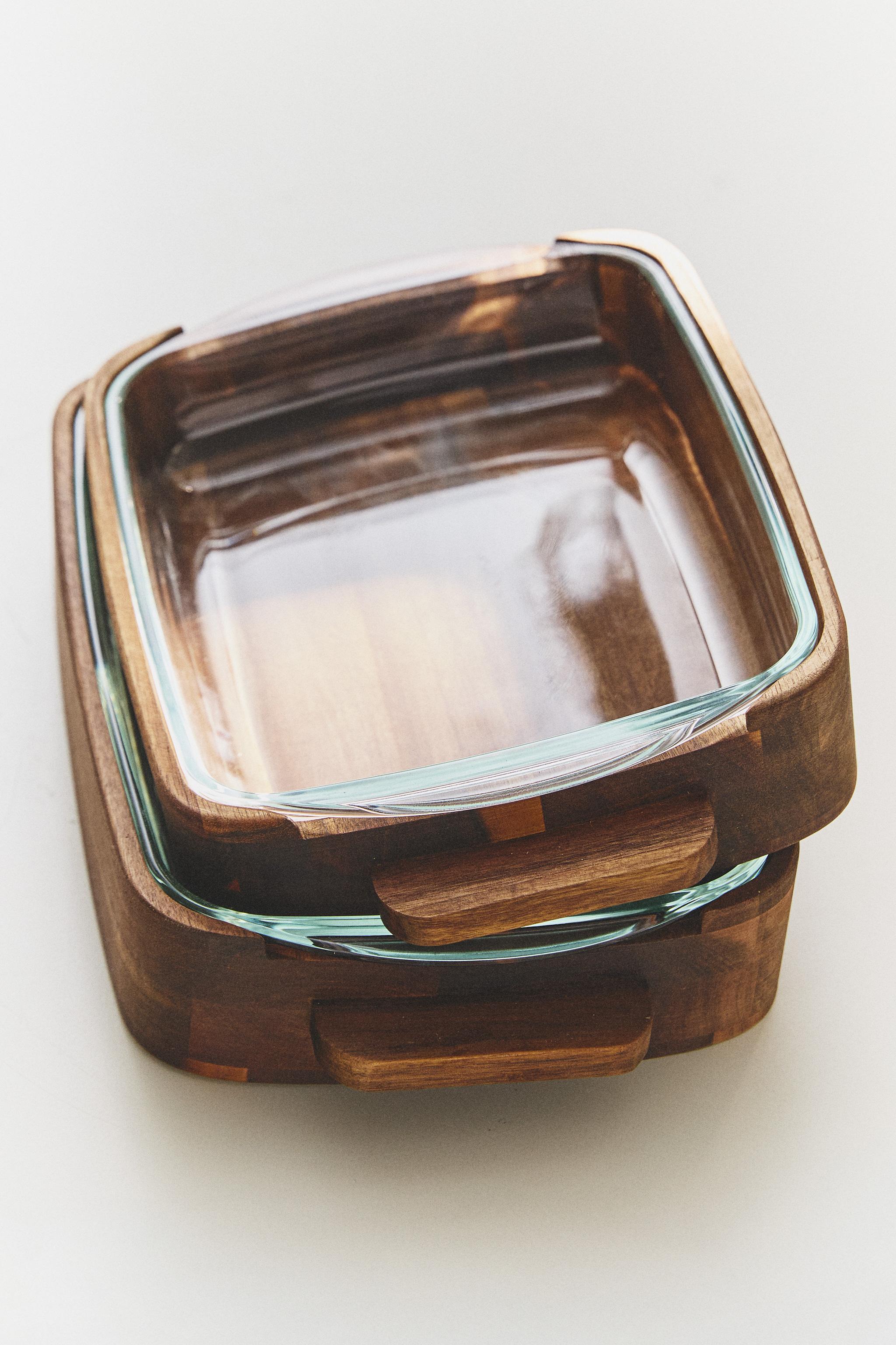BOROSILICATE AND WOOD OVEN SERVING DISH