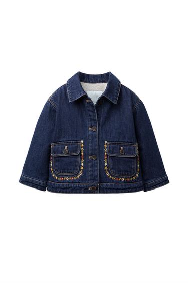 CAZADORA DENIM BORREGUILLO FLORES BORDADAS - Azul de Zara