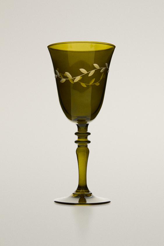 Zara CHRISTMAS GLASS WITH LEAF DESIGN - Green - Image 0