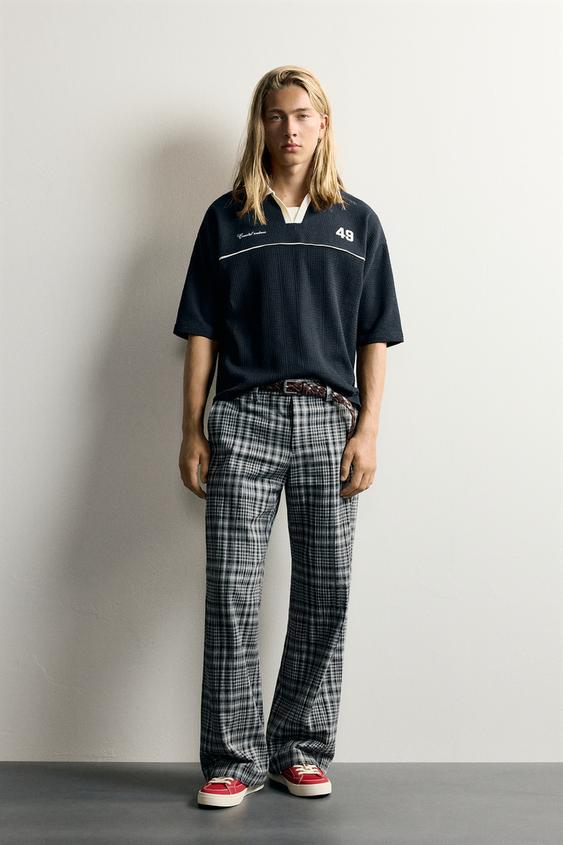 RETRO FOOTBALL JACQUARD RELAXED FIT POLO SHIRT - Navy blue by Zara - Image 0